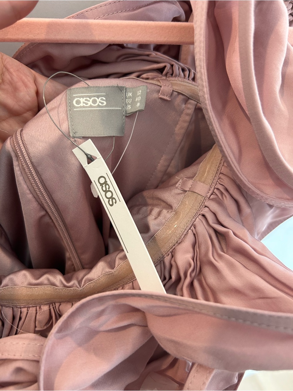 ASOS Rose Pink Ruffle Off-Shoulder Midi Dress - Picture 3 of 5